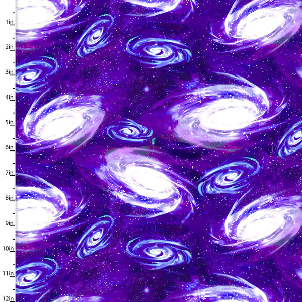 3 Wishes Fabrics - Final Frontier - Swirling Galaxies Purple