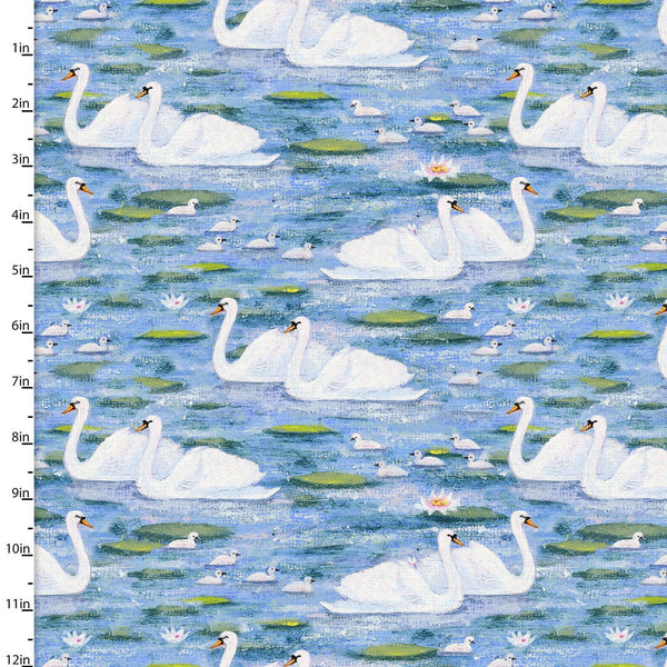 3 Wishes Fabrics - The Secret Garden - Swan Lake Blue
