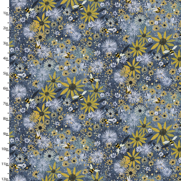 3 Wishes Fabrics - The Secret Garden - Sunflower Field Navy