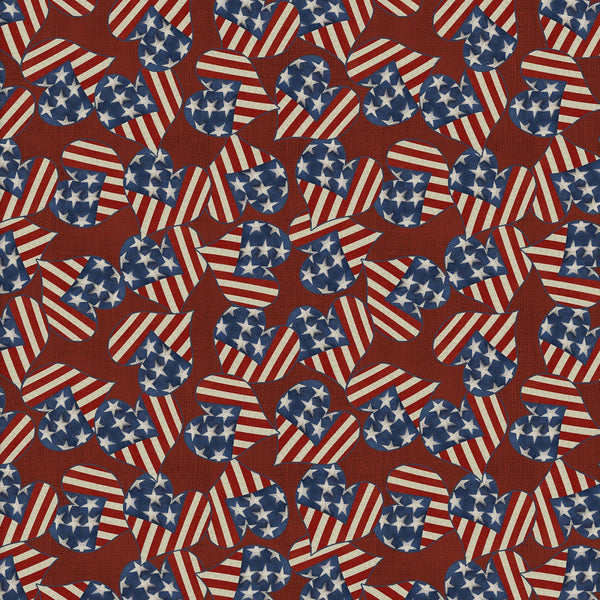 3 Wishes Fabrics - Hometown America - Flag Hearts Red