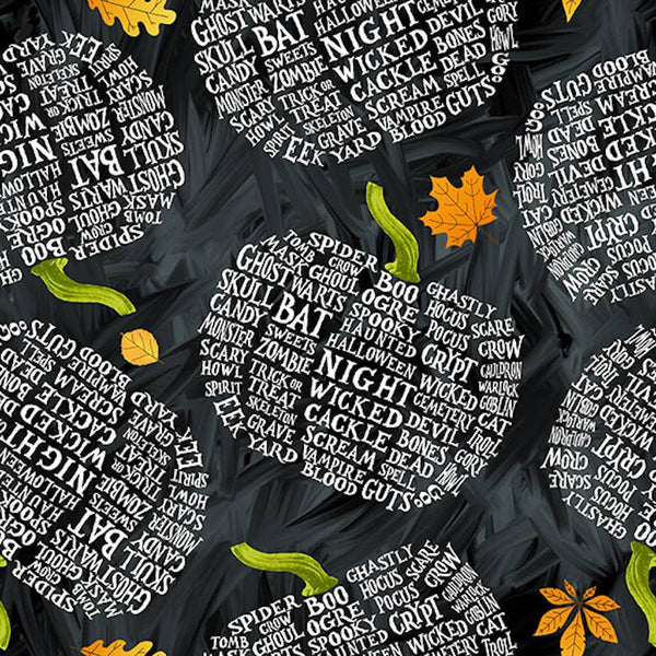 Blank Quilting - Halloween Countdown - Pumpkins with Halloween Words Black