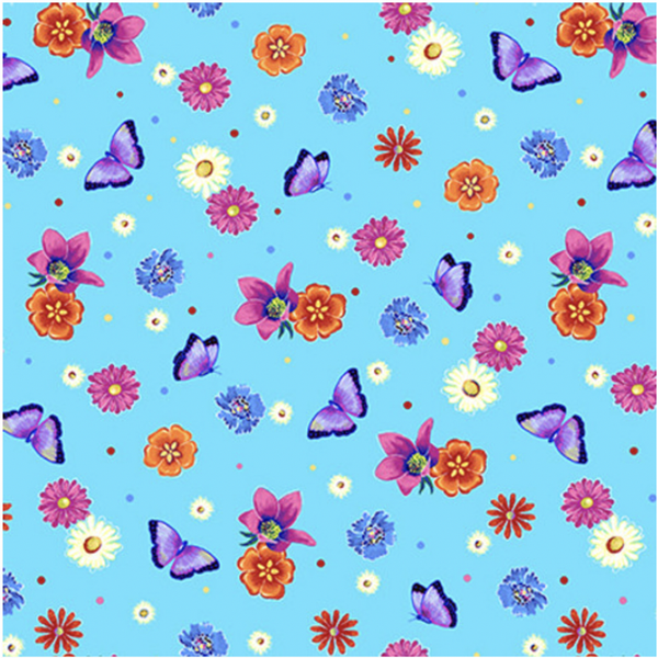 Henry Glass Fabrics - Happy Valley Farm - Mini Flowers Lt. Blue