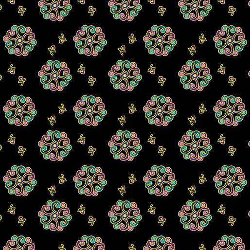 Benartex - Shangri-La - Medallion Burst Black/Multi – Quality Time