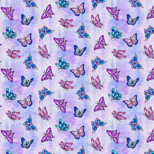 Blank Quilting - Fancy Glass - Stained Glass Butterflies Lt Purple