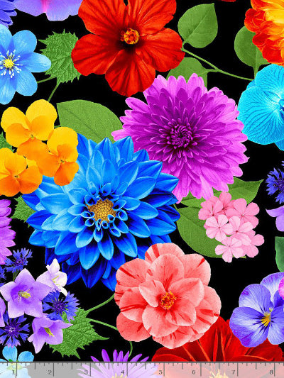 Timeless Treasures - Flora - Garden Bouquet Black