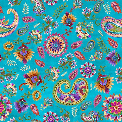 PS94 - Blank Quilting - Petra - Paisley with Medallion Turquoise