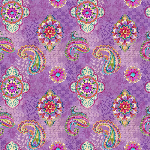 PS98 - Blank Quilting - Petra - Paisley with Medallion on Tonal Patchwork Lilac