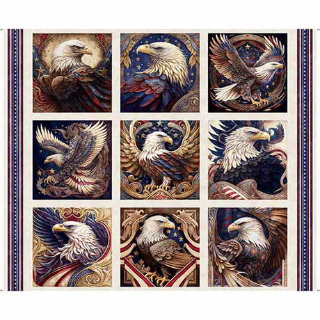 PS113 - QT Fabrics - American Spirit - Patriotic Eagle Picture Patches Tan Panel