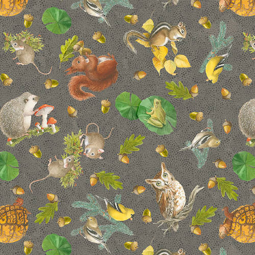 Blank Quilting - Nature Trail - Tossed Animals Digital Print Taupe
