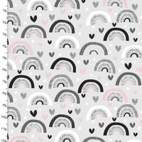 3 Wishes Fabrics - Flannel - Don't Forget to Dream - Rainbow Hearts Gray