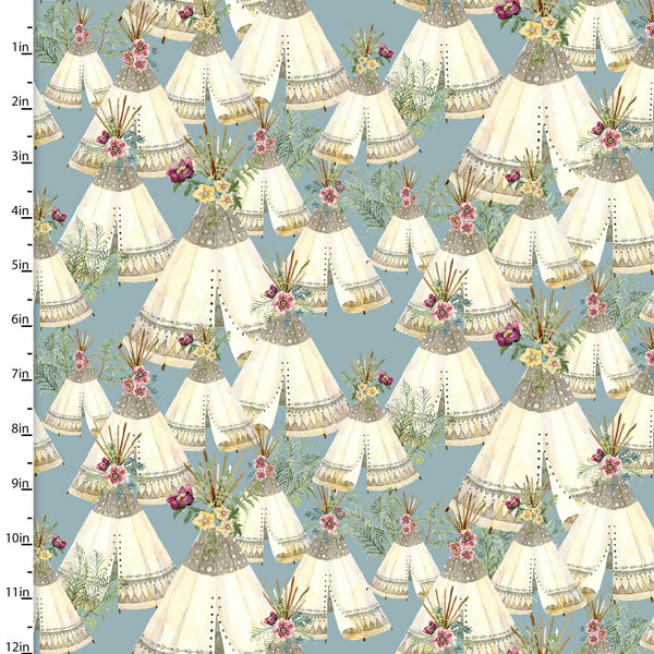 3 Wishes Fabrics - Forest Friends - Tents Blue