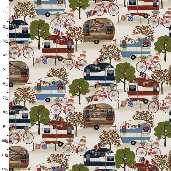 3 Wishes Fabrics - Hometown America - Campers Beige