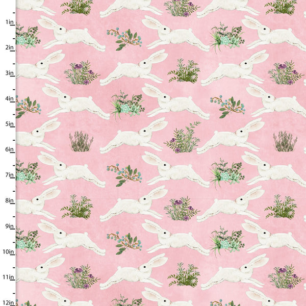3 Wishes Fabrics - Touch of Spring - Bunnies Pink
