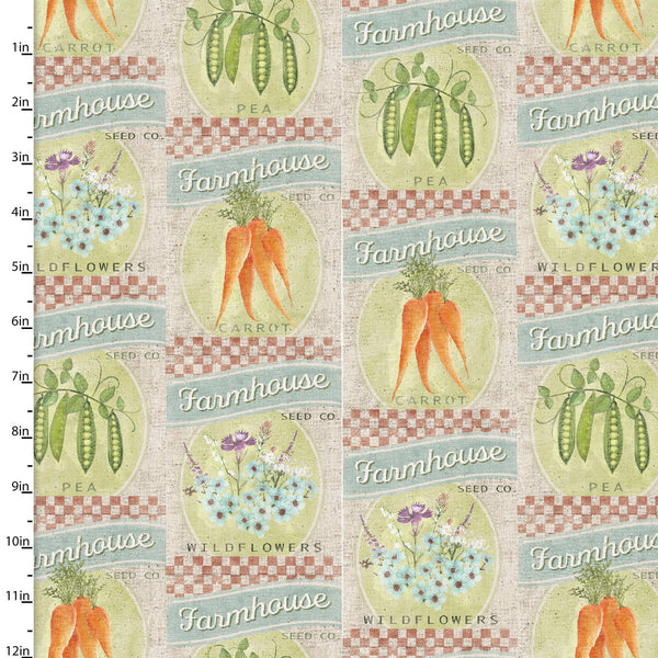 3 Wishes Fabrics - Touch of Spring - Seed Packets Beige
