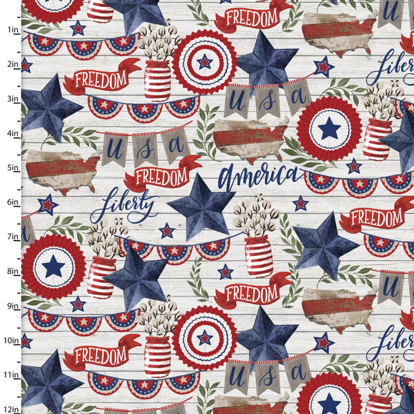 3 Wishes Fabrics - Heart of America - Main White