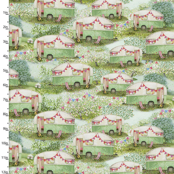 3 Wishes Fabrics - The Secret Garden - Retro Caravan Green