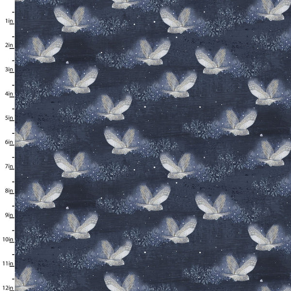 3 Wishes Fabrics - The Secret Garden - Owl Escape Navy