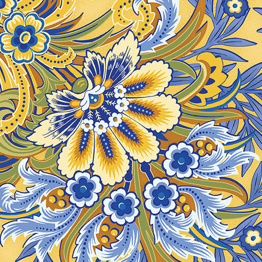 Benartex - Flower Festival - Plumes Navy/Blue/Yellow