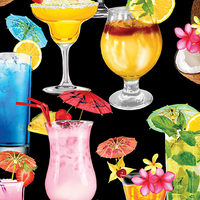 Benartex Fabrics - Tropical Escape - Tropical Drinks Black