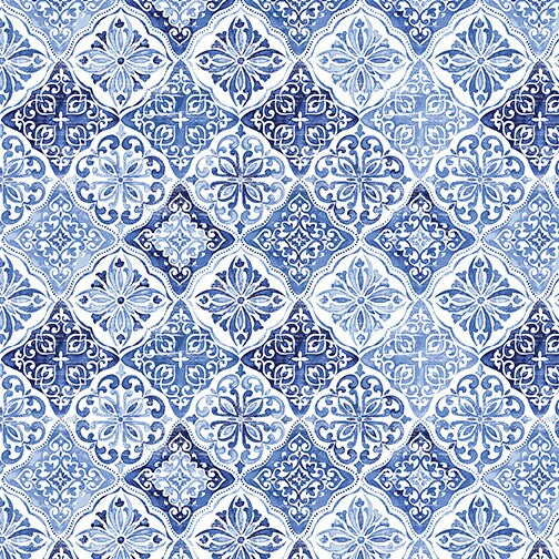 Benartex - Blue & White Elegance - Tile Blue/White