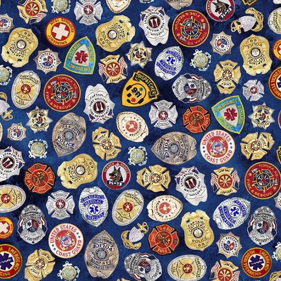 Hoffman Fabrics - First Responders - Badges Navy