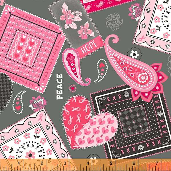 Windham Fabrics - Patches of Hope - Love, Peace & Strength Charcoal