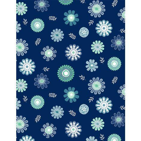 Wilmington Prints - Windsong Meadows - Blossoms Toss Navy