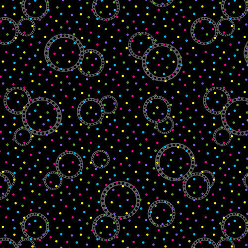 Blank Quilting - Flower Power - Circles with Multicolored Dots Black