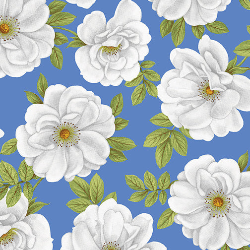 Benartex - Blue & White Elegance - Big Flower Medium Blue