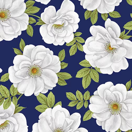 Benartex - Blue & White Elegance - Big Flower Dark Blue