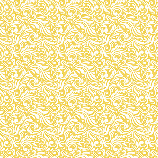 Benartex - Blue & White Elegance - Scrolling Wave Yellow