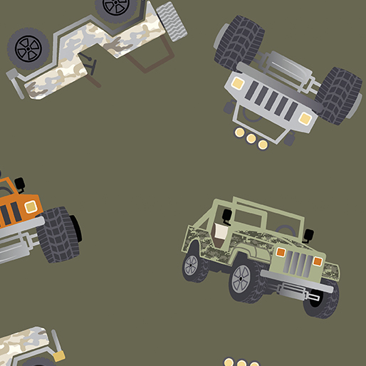 Benartex - Safari Adventure - Vehicle Army Green