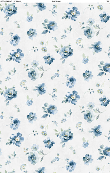 Wilmington Prints - Blue Breeze - Floral Toss White