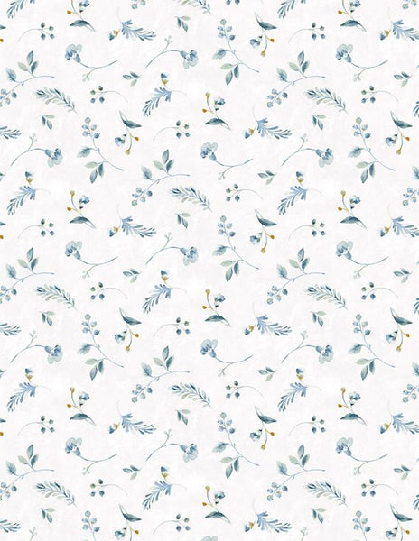 Wilmington Prints - Blue Breeze - Leafy Toss White