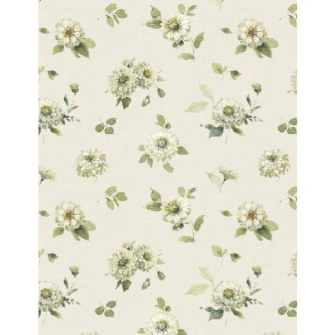 Wilmington Prints - Green Fields - Medium Floral Cream