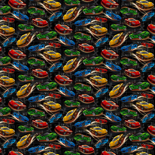 Studio e Fabrics - Fast & Wild - Speeding Cars Black