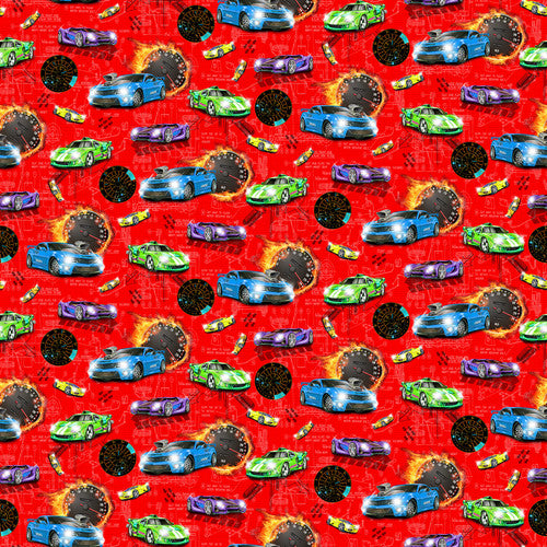 Studio e Fabrics - Fast & Wild - Small Cars Red