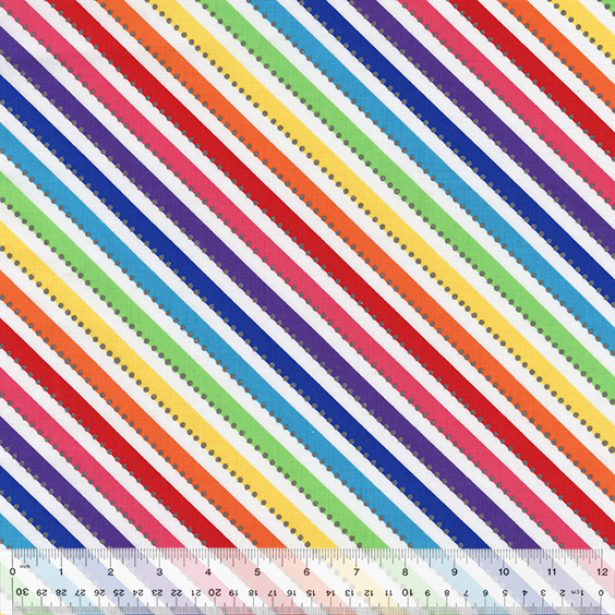 Windham Prints - Anthology Fabrics BeColourful - Magic Bias Stripe White Rainbow