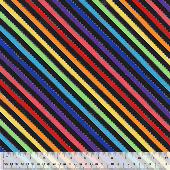 Windham Prints - Anthology Fabrics BeColourful - Magic Bias Stripe Black Rainbow
