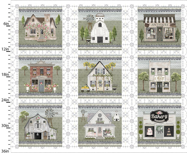 3 Wishes Fabrics - White Cottage Farm - Village Panel