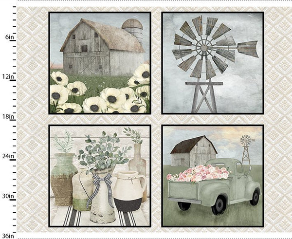 3 Wishes Fabrics - White Cottage Farm - Countryside Panel