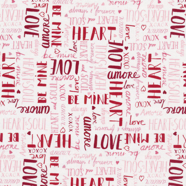 Wilmington Prints - Happy Hearts - Words All Over White