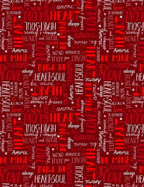 Wilmington Prints - Happy Hearts - Words All Over Red