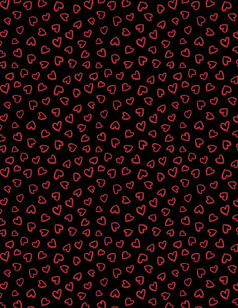 Wilmington Prints - Happy Hearts - Heart Outlines Black