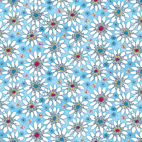 Blank Quilting - Whimsy Daisical II - Large Daisies Blue