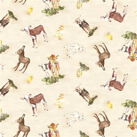 Clothworks - Farm Life - Digital Baby Animals Light Khaki