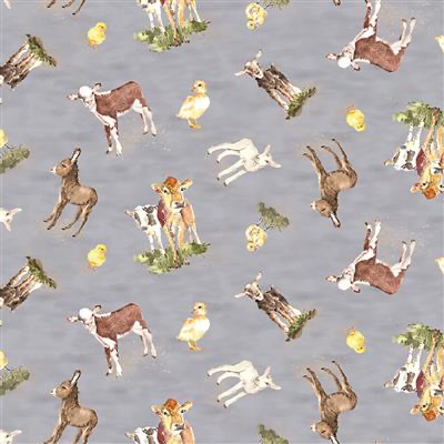 Clothworks - Farm Life - Digital Baby Animals Slate