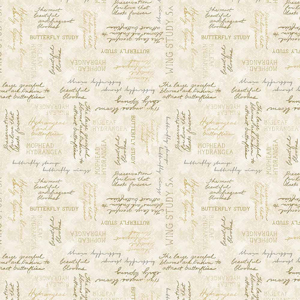 Wilmington Prints - Hydrangea Mist - Word Toss Beige