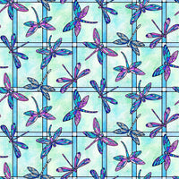 Blank Quilting - Fancy Glass - Stained Glass Dragonflies Aqua