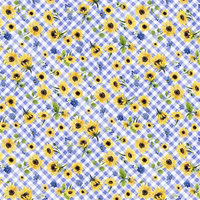 Clothworks - Sunflower Bouquets - Floral Check Periwinkle